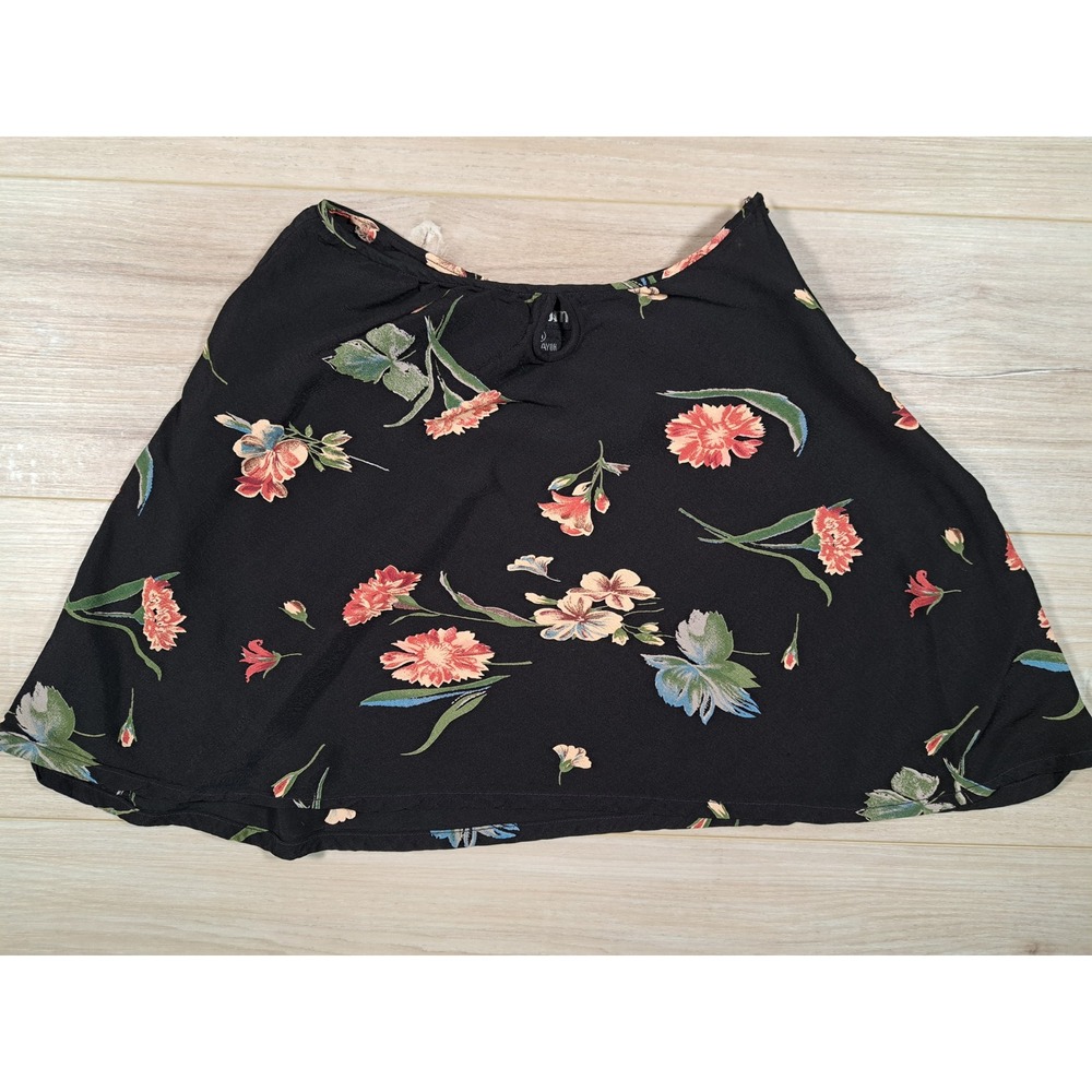Awesome Black Floral Rayon Mini Skirt A-Line Side Zip Womens Size Medium